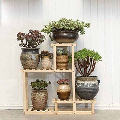 JTRHD Indoor Outdoor Plant Rack Multi-Tier Wood Planter Rack Flower Pots Holder Windmill Flower Storage Rack for Garden for Patio Balcony Garden (Color : Burlywood, Size : 99.5x25x91cm)
