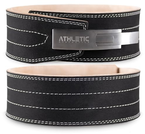 ATHLETIC AESTHETICS Premium 10mm Lever Belt Powerlifting Gürtel Gewichthebergürtel mit hochwertiger Stahlschnalle - Echtes Büffelleder - Für Gewichtheben, Kraftsport & Fitness - Unisex