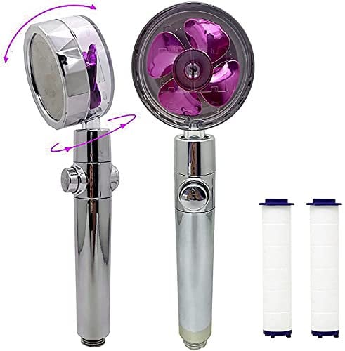 1 Stück Hochdruck Propeller Duschkopf, 360 ° drehbarer Duschkopf Wassersparende Regenduschdüse 2 cm Universalanschluss Badezimmerzubehör, Mit kostenlosen 2 PP-Baumwollfilterelementen (Lila)