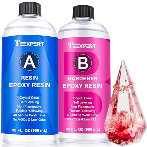 Teexpert Crystal Clear Epoxy Resin Kit - 64oz Clear Coating & Casting Art Resin, 1:1 Epoxy and Hardener for Jewelry, Wood Coaster Tray