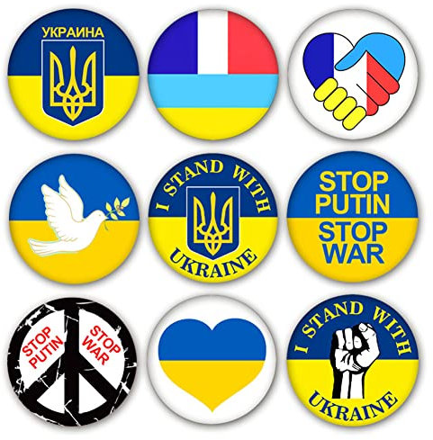 Buttons Ukraine Abzeichen Brosche, 10PCS Ukrainischer Pin, Solidaritäts Ansteckbuttons Ukraine Flagge Brosche aus Metall für Männer Frauen (4.4cm)