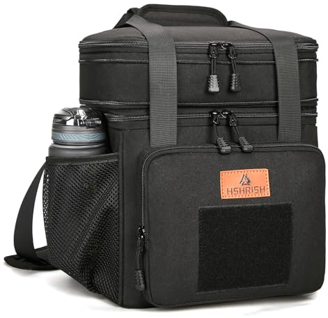 HSHRISH Expandable Large Tactical Lunch Box for Adults, Durable Insulated Lunch Bag with Shoulder Strap, Soft Cooler Bag for Men Work Outdoor Picnic Trips, 20 Can/16 L, Black