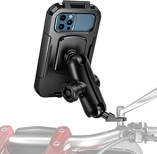 iMESTOU Support de Téléphone étanche pour Moto, Support de Téléphone Portable avec Boule de 1 pour Rétroviseur avec Double Prise Antivol, Rotation à 720° pour Smartphones de 5,5 à 6,8 (Taille L)