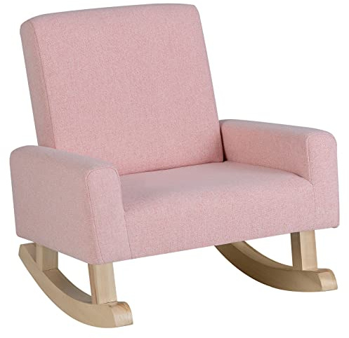 Costzon Kids Sofa, Toddler Rocking Chair with Solid Wood Frame, Linen Fabric, Anti-Tipping Design, Children Furniture Armchair for Kids Room, Nursery, Playroom, Preschool, Gift for Boys Girls (Pink)
