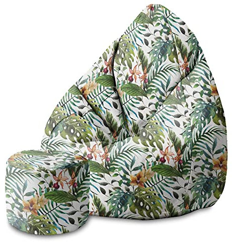 DreamRoots Bean Bag 80x80x120cm - Sitzsack mit Lehne und Hocker und Bezug - Sitzkissen Boden - Chill Bubibag - Sitzsack mit Füllung - Erwachsene mit Füllung M-Lichtblum1