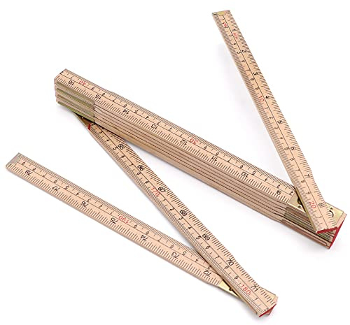 Jeemiter Wood Folding Ruler Yard Stick 6.5FT/2M with Brass Hinges