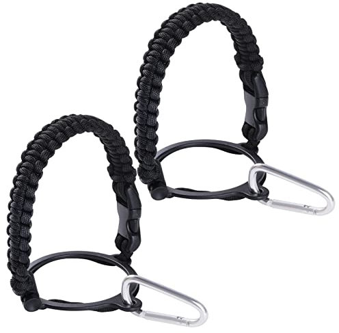 SUMERSHA 2Pcs Paracord Handle Fits Wide Mouth Bottles 12oz to 64oz - Water Bottle Paracord Handle Strap with Carrier Strap Cord, Safety Ring and Carabiner, Black