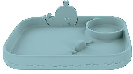 Nuby Animal Friend Silicone Rectangle Plate - Toddler Plate - 6+ Months - Blue Whale Plate