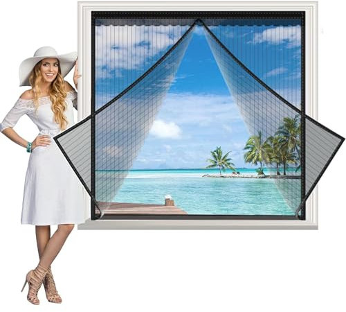 Magnetische Fliegengittertür 200 x 90 cm, magnetische Fliegengittertür, Klebemontage für Fenster, Schwarz-A