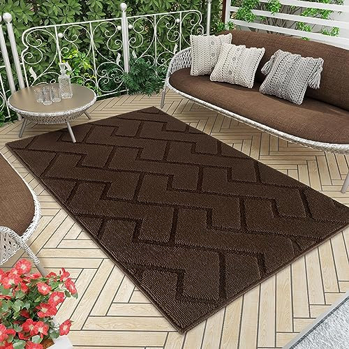 Biscpro Fußmatte Innen Außen Waschbar eingangsteppich innen Schmutzfangmatte rutschfest,Türmatte Innen Teppich für Eingang, Patio, Flur, Garten, Innen und Außen (Coffee, 119 * 180cm)