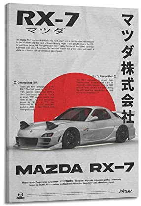 LADV Vintage JDM Sportwagen-Poster für Mazda RX-7 Rennwagen, dekoratives Gemälde, Leinwand, Wandkunst, Bild, 40 x 60 cm