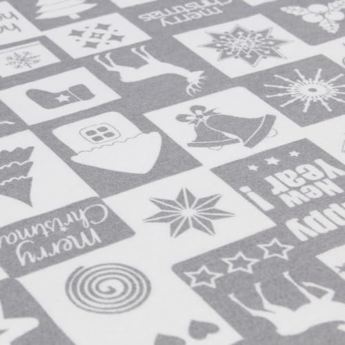 Weihnachtsstoff Meterware Grau Weiß – Stoff 140 cm breit Baumwolle Polyester – festlicher Dekostoff mit Sternen, Hirschen, Schneeflocken & Schriftzügen