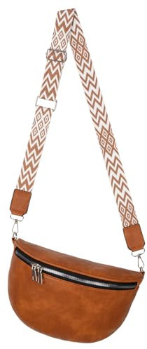 Bauchtasche Umhängetasche Crossbody-Bag Hüfttasche Kunstleder Italy-Design (Cognac)