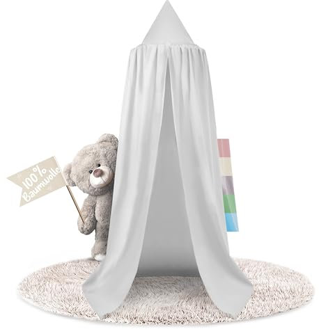 lilime® Betthimmel Baldachin aus 100% Baumwolle, ⌀50cm, Länge 240cm, Moskitonetz, Kinderzimmer, Hausbett, Kinderbett und Baby Bett - Weiß
