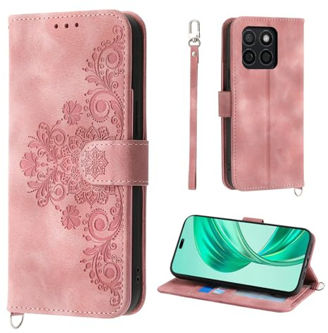 Auslbin Cover per Honor X8b 4G 6.7, Slot a 5 Carte Custodia per Honor X8b 4G / LLY-LX1 Protettiva in pelle PU Stile Fiore Vintage, Rosa