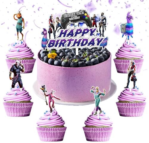 Kuchen Dekoration für Fortnit Set, Kuchendekoration für Videospiele, Videospiel Thema Cupcake Toppers, Geburtstag Tortendeko für Fortnite, Geeignet für Geburtstagsfeiern für Jungen und Mädchen