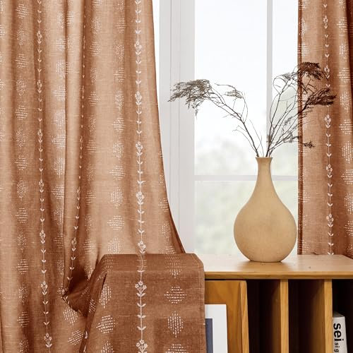 Vorhänge, 183 cm, durchscheinend, halblichtfilternd, Leinen, Terrakotta, Rost, Boho-Ösen, Fenstervorhang, Vorhänge, 183 cm Länge, 2 Paneele