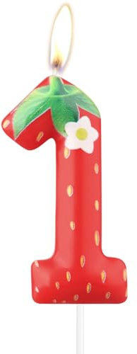 Birthday Cake Number 1 Candle, Red Strawberry Flower Birthday Candle for Boys Girls, Party Decoration Topper Suitable for Various Activities, Family Gatherings, Children's Day