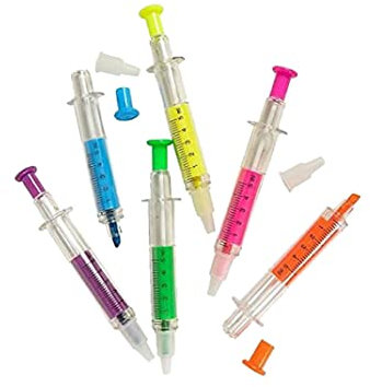 Veesper 6Pcs Syringe Highlighters Fluorescent Needle Watercolor Pen Cute Highlighter Creative Stationery Simulation Color Needle Syringe Syringe