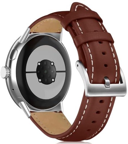 KeHowy Leder Armband für Google Pixel Watch 3 45mm, Herren und Damen Weiches Vintage Uhrenarmband mit Metallschnalle aus Edelstahl, Armbänder Ersatzarmband für Google Pixel Watch 3 45mm - GelbBraun