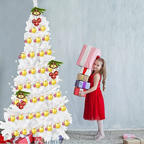 Albero di Natale bianco floccato con neve artificiale, albero completo da 7 piedi, supporto in metallo per feste in casa e ufficio, albero completo, elementi classici di Natale (Bianco, 201)