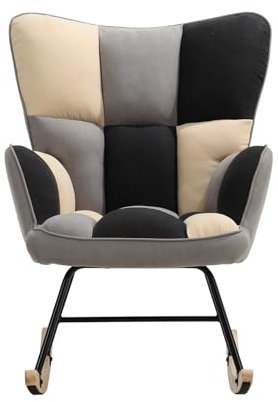 Vielllliving Schaukelstuhl Schwingsessel Armlehnsessel Wohnzimmer bis 150 kg Belastbarkeit Schwarz, Grau, Weiß