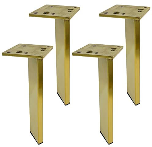 Lot de 4 pieds de meubles en acier inoxydable 85 cm pour canapé, armoire, meuble TV, couleur or avec pieds de protection