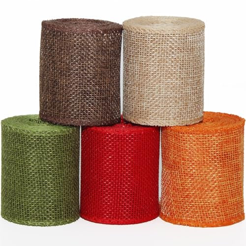 5 Rollen Geschenkband Juteband 6cm*3m, Breit Sackleinenband Leinenband, Juteband Weihnachten, Sackleinen Band Stoffband für Geschenken Weihnachtsbaumdeko Zuhause Partys jute tape