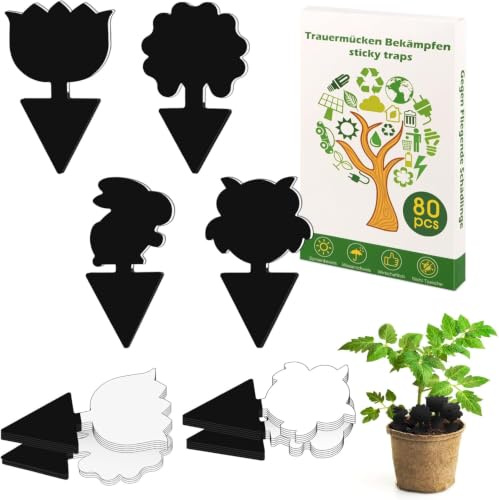 Anti Moucherons Interieur 80 Pièges,Attrape Moucheron Interieur et Mouches Noir pour Plantes d'Intérieur et d'Extérieur - Efficace, Inodore et Écologique - Attrape Moucheron