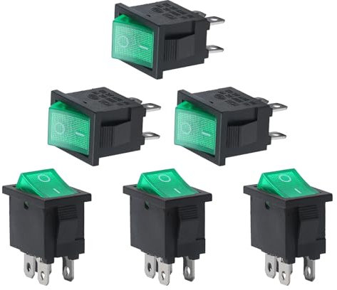APIELE Schalter Wippschalter 6 Stück Vierfüßiger Schiffsform-Wippschalter Elektronischer Schalter Switch microswitch ON-Off Function KCD1-4-201 GREEN 250V 6A