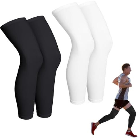 SEPWGUMD 4 Pièces Genouillère de Compression Manchon, Longueur Manchon de Jambe de Cyclisme Sportif, Ensemble de Manchons de Compression pour Hommes Femmes, Genou, Cuisse, Mollet (Noir et Blanc)