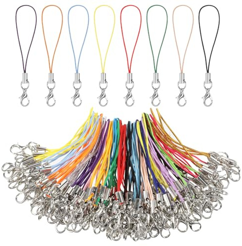 QfwdfcTrenz 100 Stück Mischfarbe Mobile Phone Lanyard Strap Handyanhänger Schlaufen Karabiner Einfache Handy Lanyard Strap für Schlüssel Abnehmbare with Carabiner Mobile Phone Charm Cord