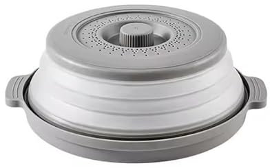 Tapa para plato de comida para microondas con bandeja, con asa ventilada, apta para la cocina y libre de bisfenol A (BPA). (1x gris)