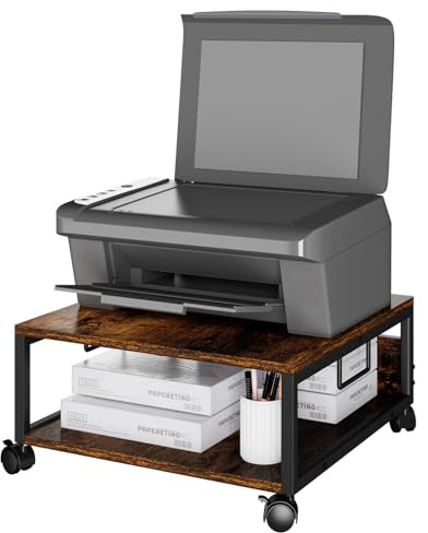 IBUYKE 2 Tier Desktop Drucker Stand Cart,Drucker Tisch mit Rädern,Schreibtisch Heavy Duty Rolltisch mit Aufbewahrungsordnern,für Bücher, Faxmaschine, Scanner, Home Office TLJ008H