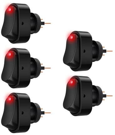 DIGNIFE Interrupteurs Marins, Lot de 5 interrupteurs à Bascule ovales 12 V 30 A, 3 Broches, LED Rouge et Bleue, Marche/arrêt, for Voiture, Camping-Car, Bateau(Red LED 12VDC)