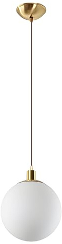 EKSED Moderne Pendelleuchte mit mattem Glaskugel-Schirm, E27-Fassung, Deckenlampe mit antikem Messing für Esszimmer, Schlafzimmer oder Flur (20cm)