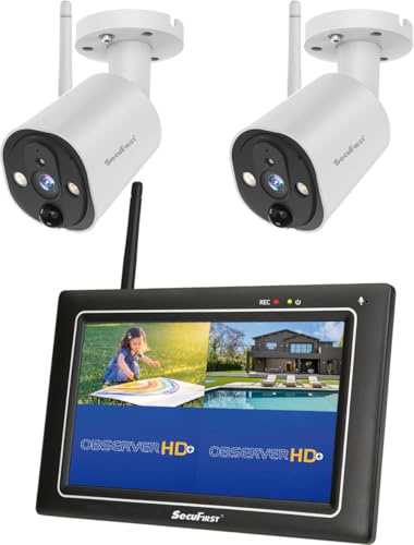 SecuFirst Überwachungskamera Aussen mit Innen Monitor,7 Touchscreen | Arbeiten ohne WLAN, mit 2TB Erweiterbarer Speicher,2X Outdoor Kamera Überwachung Babyphone,mit 2K HD,32GB Lokal Speicher
