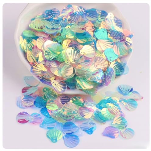 AMateschitz Lose Pailletten 13mm Glitzer Shell Pailletten Schillernde Spangles Muschel Form Perlen mit Loch für DIY Kunsthandwerk Basteln Nähen Hochzeits Schmuckherstellung Blau#2 180 Stück