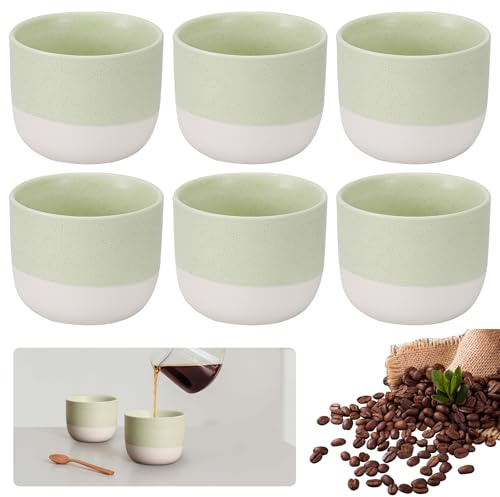 GOEDCH Set di 6 tazze da tè verde chiaro con gradiente, 150 ml, in ceramica, senza manico, tazze da caffè a doppia parete, tazze smaltate