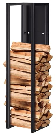 Lospitch Kaminholzregal Innen Metall Schwarz Kaminholzständer Wand Hängend Brennholz Holzhalter Brennholzregal Feuerholzrega für Innen und außen, 25 * 25 * 100cm