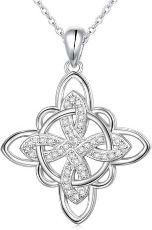 Flyow Collana con nodo da strega, in argento Sterling 925, portafortuna, con ciondolo a forma di nodo celtico irlandese, da donna, per compleanno, Natale, idea regalo