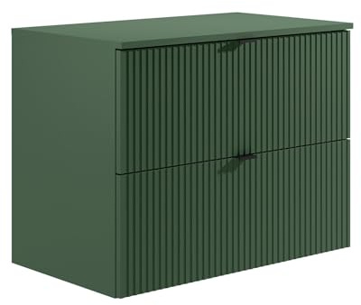 Vente-unique-Mueble bajo Lavabo suspendido Estriado con encimera - Verde Mate - 80 cm - ZEVINI