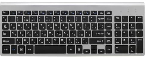 xtwosogrr 101 Taste Ultra Thin Russian Keyboard 2,4 GHz Wireless Stummschalttastatur kompatibel mit Windows XP 7 10 Android TV -Boxzubehör(RU-Silver Black)