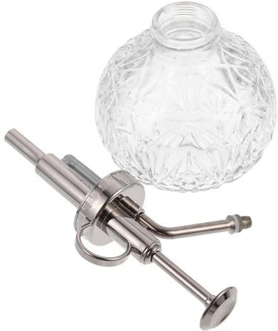DEARMAMY Flacon Pulvérisateur 240 Ml en Verre Transparent Tête Pulvérisatrice Couleur Cuivre, Arrosoir Vintage pour Jardinage Intérieur et Extérieur, Bouteille D'arrosage Rechargeable