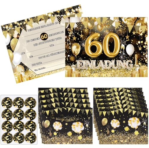Ezydka Einladungskarten 60.Geburtstag für Männer, Einladungen zum 60 | 12 Geburtstagseinladung 12 Umschlag und Aufklebern, Einladungen für Frauen und Mann Party