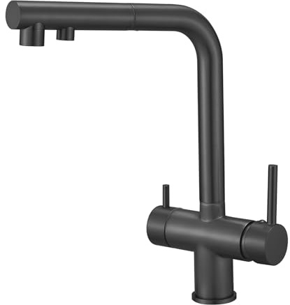 ZQFHSX Rubinetto da Cucina a 3 Vie con Tubo Flessibile Estraibile, Rubinetto Rotante, Filtro per l'acqua, Miscelatore per lavello, Nero