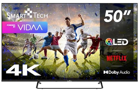 Smart Tech TV QLED 4K UHD 50' (126 cm) 50QV02K VIDAA TV- 3xHDMI - 2xUSB - HDR 10 - Dolby Audio | HDR | Dolby Audio | 3 x HDMI, 2 x USB | Bluetooth | Design sans cadre | Miracast | Triple tuner DVB-C/-S2/-T2 | Année modèle