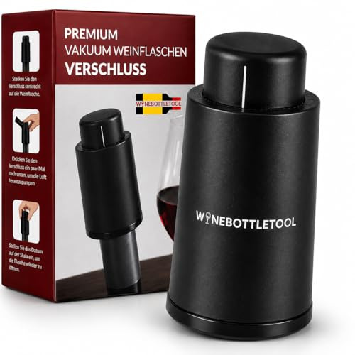 Vakuum-Weinverschluss mit eingebauter Pumpe - Wiederverwendbarer Wein-Stopfen für Wein, Sekt und Champagner - Hält angebrochene Flaschen länger frisch, einfaches Vakuumieren per Druck