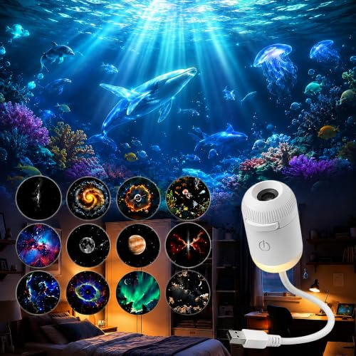 Galaxy Projector Night Light, 12 in 1 Star Projector for Bedroom | 360° Adjustable Space Light, USB Starry Night Light Projector for Ceiling Wall Room Decor