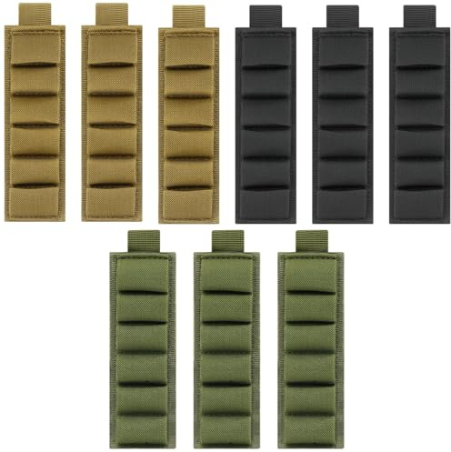 9 Pack Shotgun Shell Holder, 6 Round 12 Gauge Ammo Carrier with Adhesive Hook-and-Loop Backing, Rubber Elastic Shell Loops for Stock or Gear Attachment, for Hunting, Shooting and Tactical Use